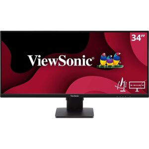 ViewSonic VA3456-MHDJ 86.4 cm (34") 3440 x 1440 Pixels Monitor, 21:9 10-Bit IPS, 2K, 3-Side Borderless, 400 Nits, sRGB 104%, 1.07 Billion Colors, AMD FreeSync, HDR 400, 2 X 2.0 HDMI, DP Port, Black