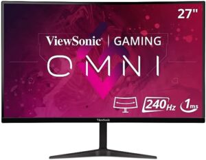 ViewSonic Omni Gaming Curved Monitor Vx2719-Pc-Mhd 27 Inch (68.58 Cm) LCD Fhd 1920 x 1080 Pixels Borderless Design, 240Hz Refresh Rate, 1Ms Response Time, Dual Hdmi & Dp Port, Dual Speakers, Black