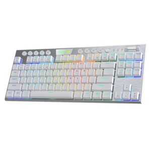 Redragon K621 Horus TKL Wireless RGB Mechanical Keyboard, 5.0 BT/2.4 Ghz/Wired Three Modes 80% Ultra-Thin Low Profile Bluetooth Keyboard w/Dedicated Media Control & Linear Red Switches, White