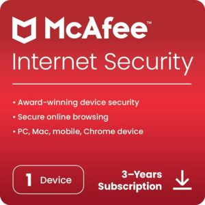 McAfee Internet Security (Windows / Mac / Android / iOS) - 1 User, 3 Years (Email Delivery in 2 hours- No CD)