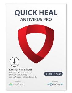 Quick Heal Antivirus Pro Latest Version - 5 PCs, 1 Year Digital delivery in 6 hours (Email Delivery in 2 hours- No CD)