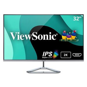 ViewSonic Crossover Monitor Vx3276-2K-Mhd-2 32 Inch (81.28 Cm) 2K 2560 X 1440 Pixels, Superclear IPS Panel, 3-Side Borderless, 1.07 Billion Colors, 75Hz, Hdmi, LCD, Displayport & Mini Dp (Black)