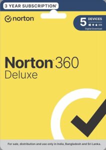 Norton 360 Deluxe |5 Users 3 Years|Total Security for PC, Mac, Android or iOS|Additionally Includes Password Manager, PC Cloud Back Up, SafeCam for PC |Email Delivery in 2 Hrs