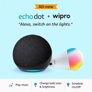 All-New Echo Dot (5th Gen, Black) Combo with Wipro 9W Easy Set-up Smart Bulb