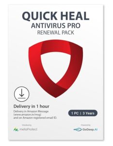 Quick Heal | Antivirus Pro – Renewal Pack | 1 user | 3 Years | Email Delivery in 2 hours - no CD | Existing Quick Heal Single User AV Pro Subscription Needed