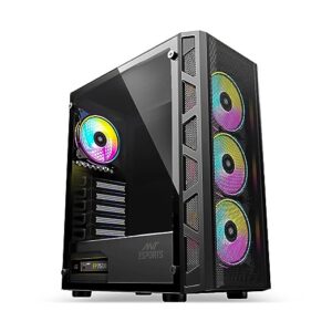 Ant Esports 510 AIR Mid Tower Gaming Cabinet Computer Case Supports E-ATX, ATX, Micro-ATX, Mini-ITX Motherboard Sliding Tempered Glass Side Panel, 3x120 mm ARGB Front 1x120 mm ARGB Rear Fans, Black