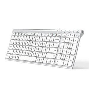 iClever BK10 Bluetooth Keyboard, Multi Device Wireless Keyboard Rechargeable Bluetooth 5.1 Stable Connection with Number Pad Ergonomic Design, Ultra-thin, Minimalist Design Keyboard for Windows, iPad, iPhone, Tablet, iOS, Android, Sliver/White