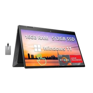 HP 2023 Envy x360 2-in-1 15.6" FHD Touchscreen Laptop, AMD Ryzen 7-5825U (Beats i7-1165g7), 16GB RAM, 512GB PCIe SSD, Backlit Keyboard, AMD Radeon Graphics, Windows 11, Black, 32GB Snowbell USB Card