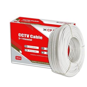 CP PLUS 3+1 Coaxial Pure Copper CCTV Camera Standard Cable for Security and Surveillance | Solid Annealed Bare Copper Conductor | Video, Power and Audio Communication (70 Meter) White - CP-ECC-70R