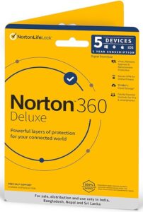 Norton 360 Deluxe |5 Users 1 Year|Total Security for PC, Mac, Android or iOS| Additionally Includes Password Manager, PC Cloud Back Up, SafeCam for PC|Physical Delivery | No CD