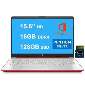 HP Notebook 15 Premium Business Laptop I 15.6” HD SVA Display I Intel Quad-Core Pentium Silver N5000 Processor I 16GB DDR4 128GB SSD I USB-C HDMI Bluetooth Webcam Win10 Red + 32GB MicroSD Card