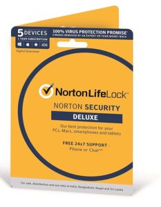 Norton Security Deluxe - 5 Devices - 1 Year (Total Security For PC, Mac, Android, IOS) - Physical Delivery (Activation Key Card)