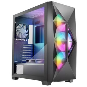 Antec DF800 Flux Mid-Tower ATX Computer Cabinet/Gaming Case | Built in Fan Controller | 4 mm Tempered Glass Side Panel with 3 x 120mm ARGB Fans + 2 x 120 mm Black Fans