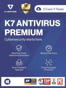 K7 Antivirus Premium 2023 |2 Users, 3 Years | Antivirus, Smart Firewall and Intrusion Detection for Windows Laptop or PC | 2hr Email Delivery
