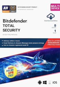 Bitdefender - 5 Devices,1 Year - Total Security | Windows| Mac| Android|iOS | Latest Version | Email Delivery in 2 Hours- No CD |