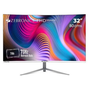 ZEBRONICS AC32FHD LED Curved 75Hz 80Cm (32") (81.28 Cm) 1920x1080 Pixels FHD Resolution Monitor with HDMI + VGA Dual Input, Built-in Speaker, Max 250 Nits Brightness, Black