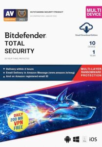 Bitdefender - 10 Devices,1 Year - Total Security | Windows| Mac| Android|iOS | Latest Version | Email Delivery in 2 Hours- No CD |