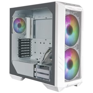 Cooler Master HAF 500 Computer Case - White | High Airflow Cabinet | Mesh Front Panel | Dual 200mm ARGB Fans | Rotatable GPU Fan | Type C Connector | Removable Top Panel | Upto ATX,E ATX Mobo