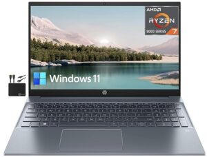 HP 2022 Newest Pavilion 15.6" IPS FHD 1080P Laptop, 8-Core AMD Ryzen 7-5700U (Up to 4.3GHz, Beat i7-1180G7), 16GB RAM, 512GB NVMe SSD, Webcam, WiFi 6, 9+ Hours Battery, Audio B&O, Win11 + Cables