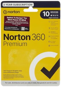Norton 360 Premium|10 Users 3 Years|Total Security for PC, Mac, Android or iOS|Additionally Includes Password Manager,PC Cloud Back Up, SafeCam for PC|Physical Delivery |No CD