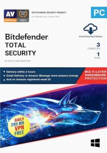 Bitdefender - 3 Computer,1 Year - Total Security | Windows | Latest Version | Email Delivery in 2 Hours- No CD |