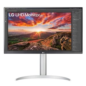 LG 27UP650-W Monitor 27” UHD (3840 x 2160) IPS Display, VESA DisplayHDR 400, DCI-P3 95% Color Gamut, 3-Side Virtually Borderless Display, Height/Pivot/Tilt Adjustable Stand – Silver
